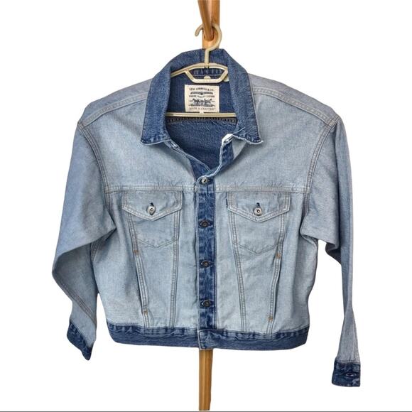 Levi's NWT Denim Trucker Jacket Crafted Oversized Inside Out XS/S - Picture 3 of 12